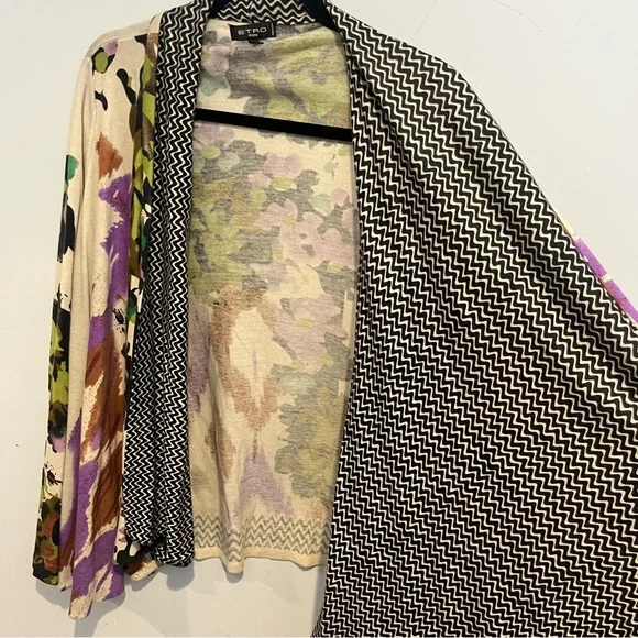ETRO Silk & CashmereOpen Front Cardigan Duster Floral/Paisley Italy Made Size 44 - Picture 2 of 9